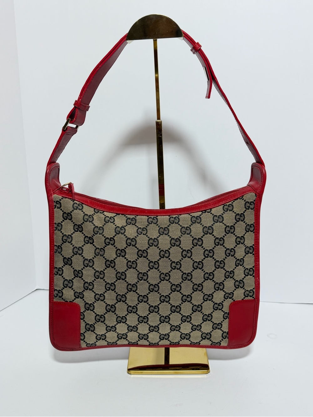 Gucci GG Canvas Shoulder Bag with Red Trim